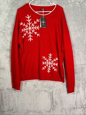 NWT New Flamingals Red Christmas Holiday Snowflake Wool Blend Sweater Size XXL